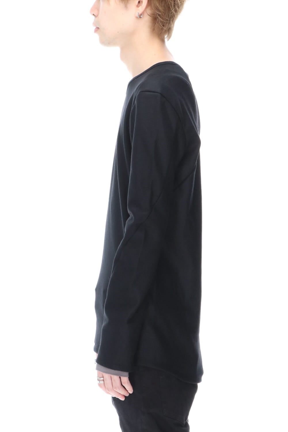 Wool super100s Smooth layered Long sleeve T-shirt Black