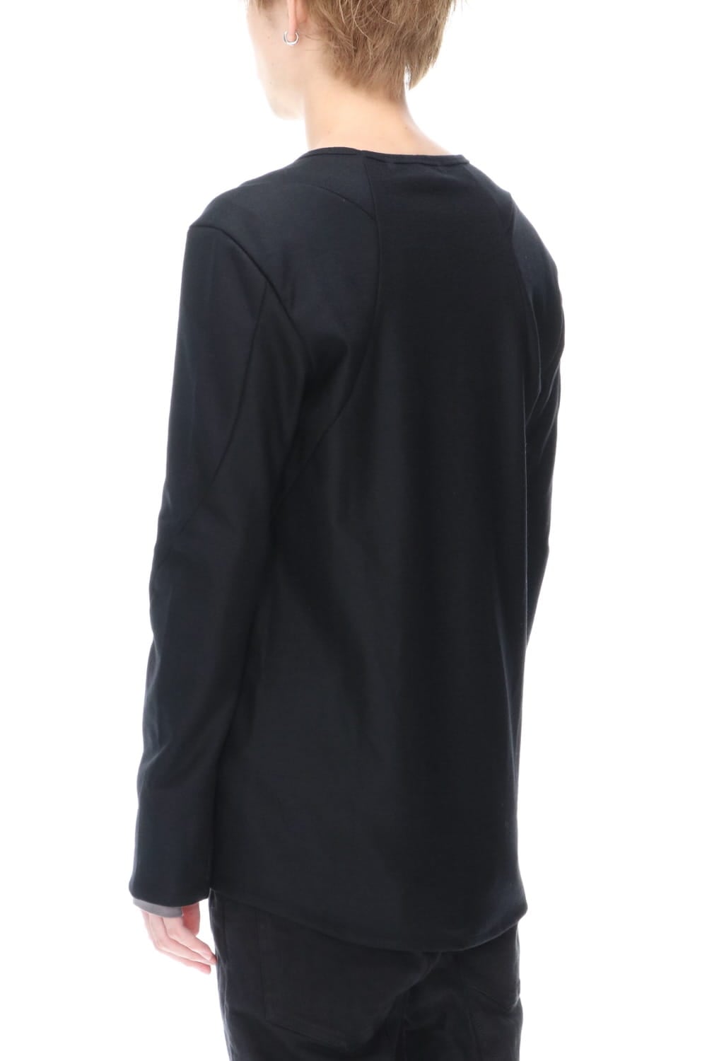 Wool super100s Smooth layered Long sleeve T-shirt Black