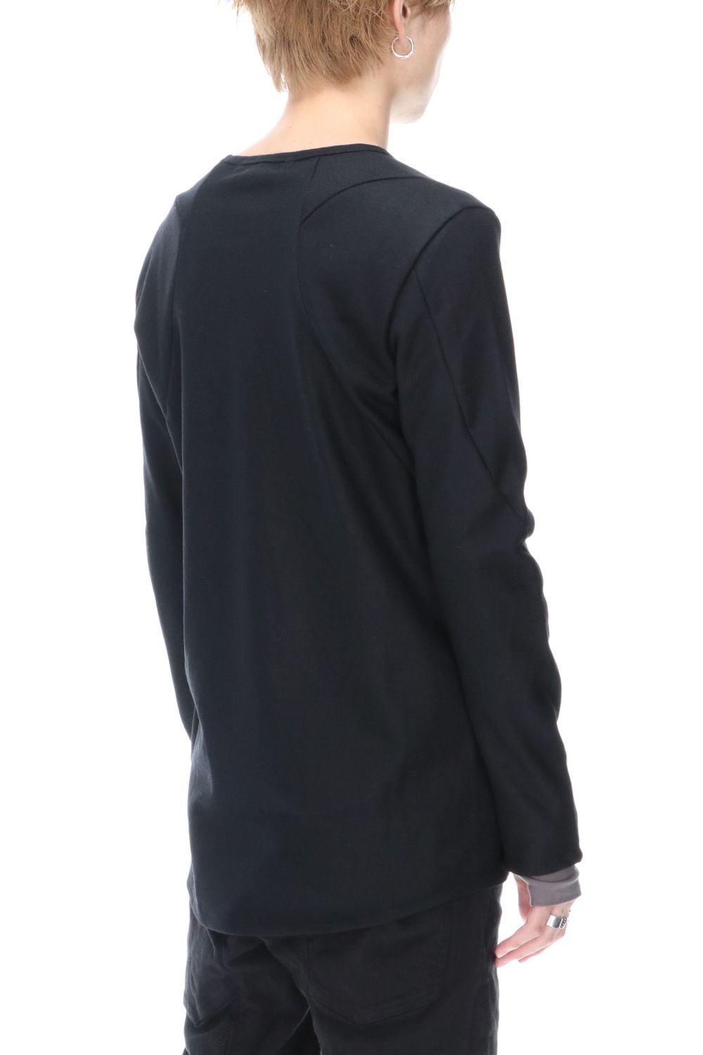 Wool super100s Smooth layered Long sleeve T-shirt Black