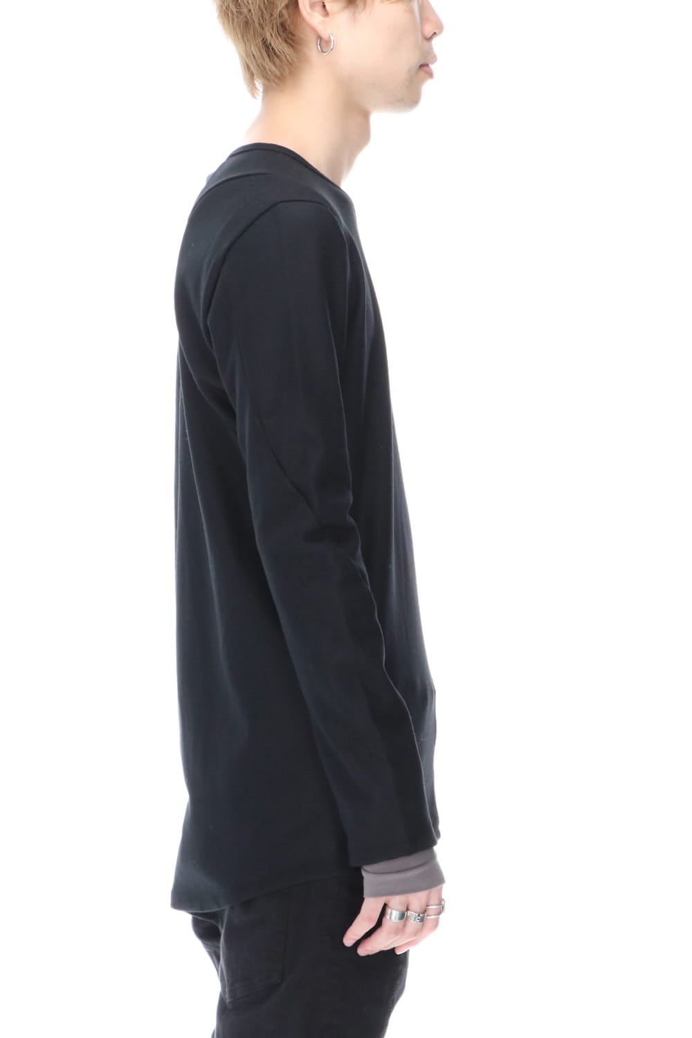 Wool super100s Smooth layered Long sleeve T-shirt Black