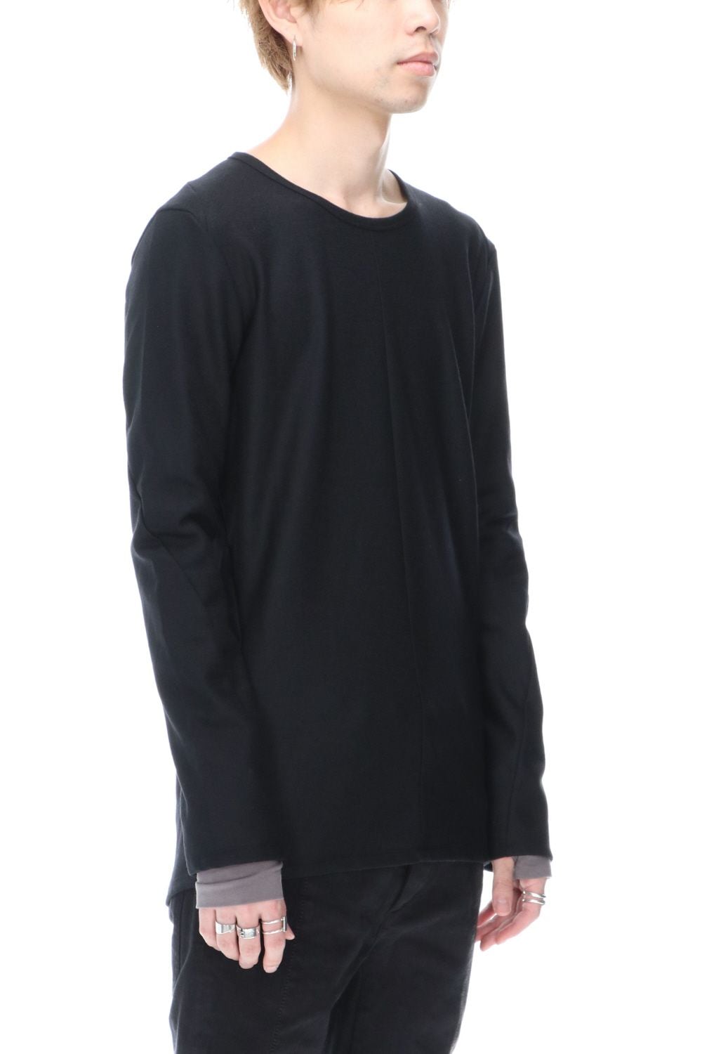 Wool super100s Smooth layered Long sleeve T-shirt Black