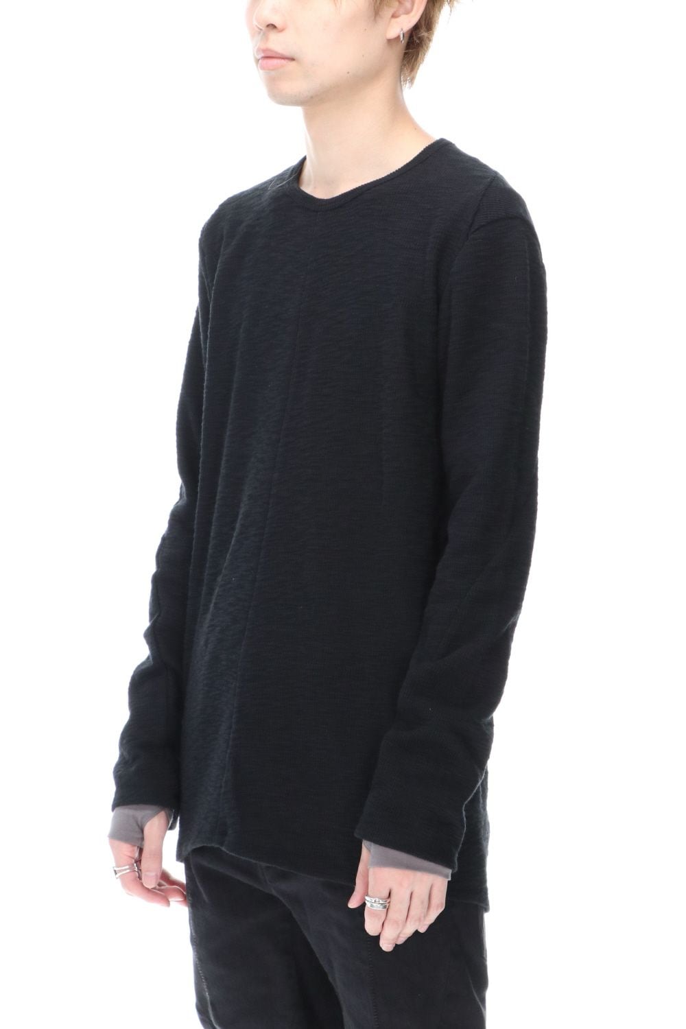 Slab jersey Layered Long sleeve T-shirt Black