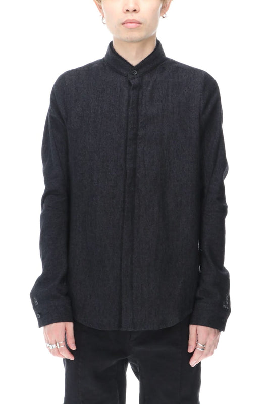 Wool Linen Layered collar shirt Black