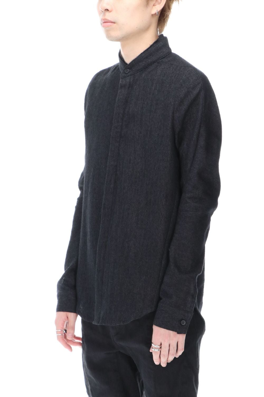 Wool Linen Layered collar shirt Black