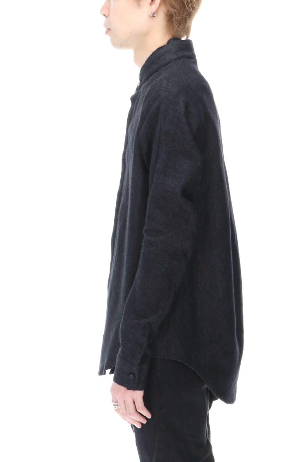 Wool Linen Layered collar shirt Black