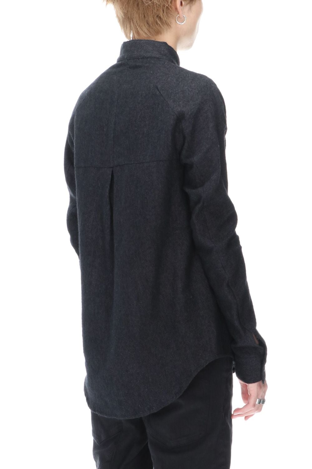 Wool Linen Layered collar shirt Black