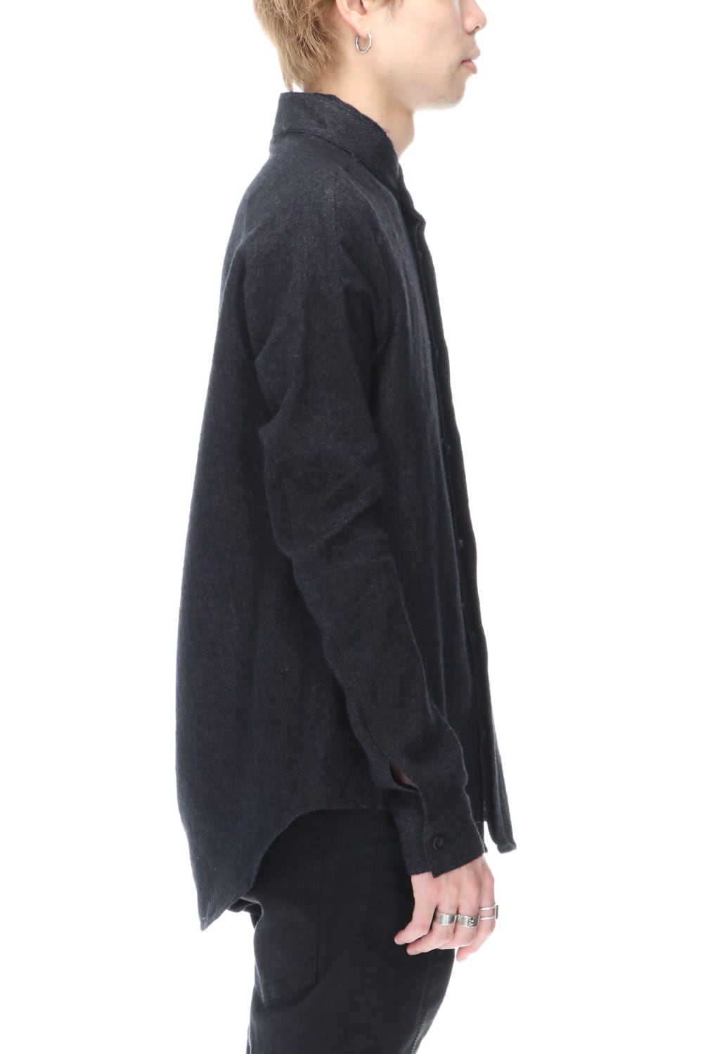 Wool Linen Layered collar shirt Black