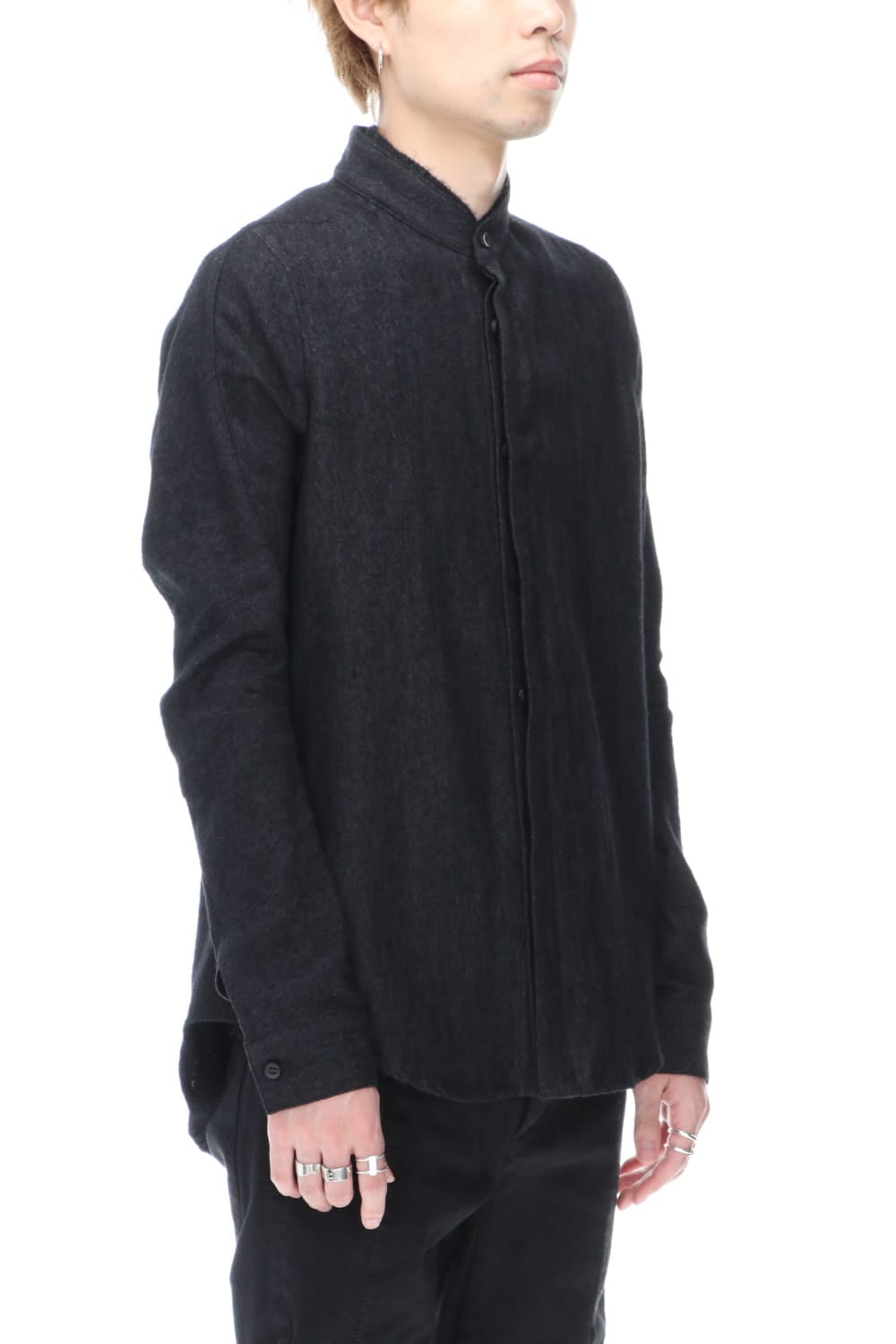 Wool Linen Layered collar shirt Black