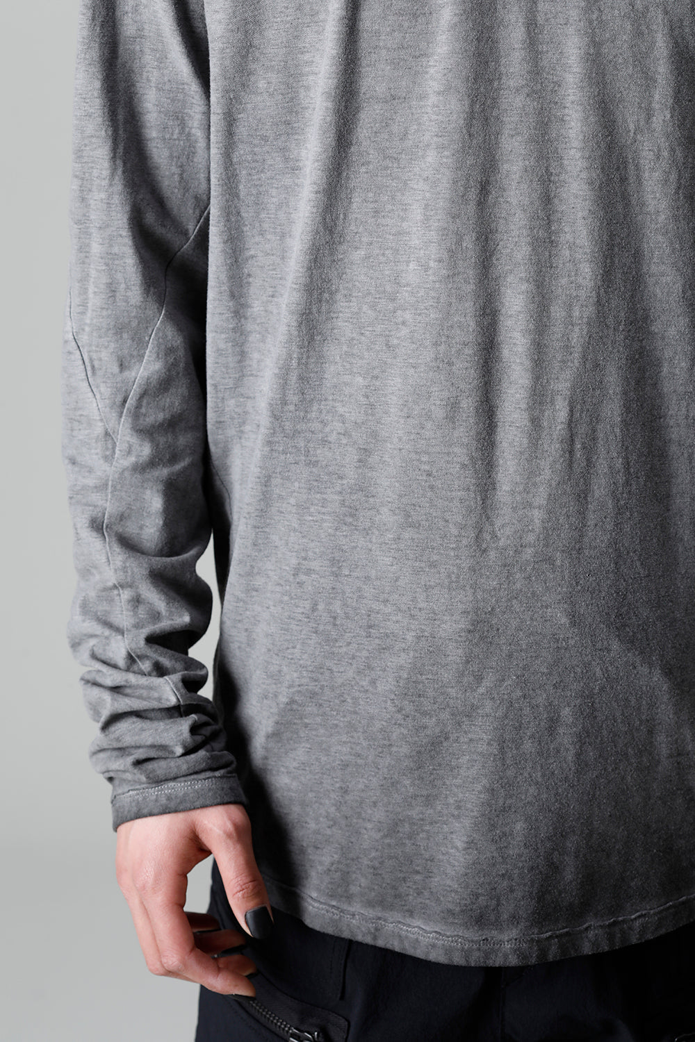 Gradation Cold Dyed Strong Twist Light Cotton Jersey Long Sleeve T-Shirt  Gray