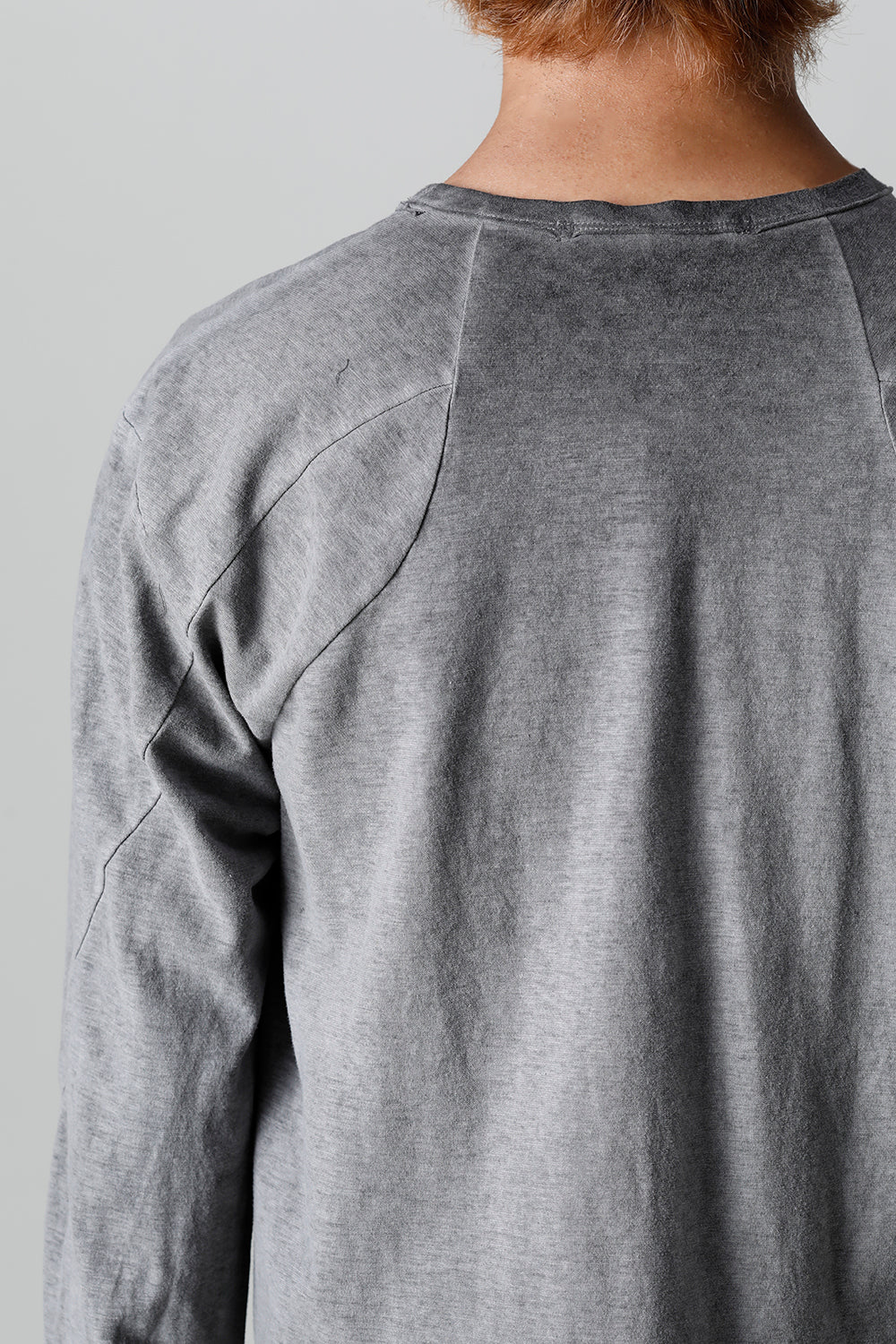 Gradation Cold Dyed Strong Twist Light Cotton Jersey Long Sleeve T-Shirt  Gray