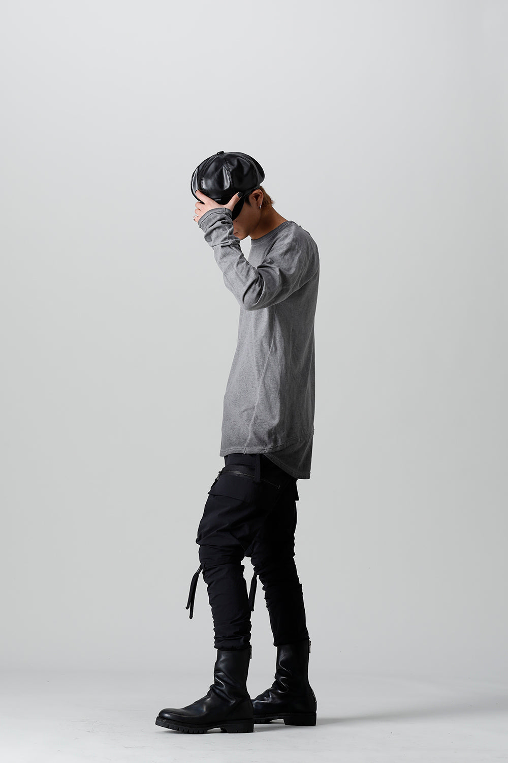 Gradation Cold Dyed Strong Twist Light Cotton Jersey Long Sleeve T-Shirt  Gray