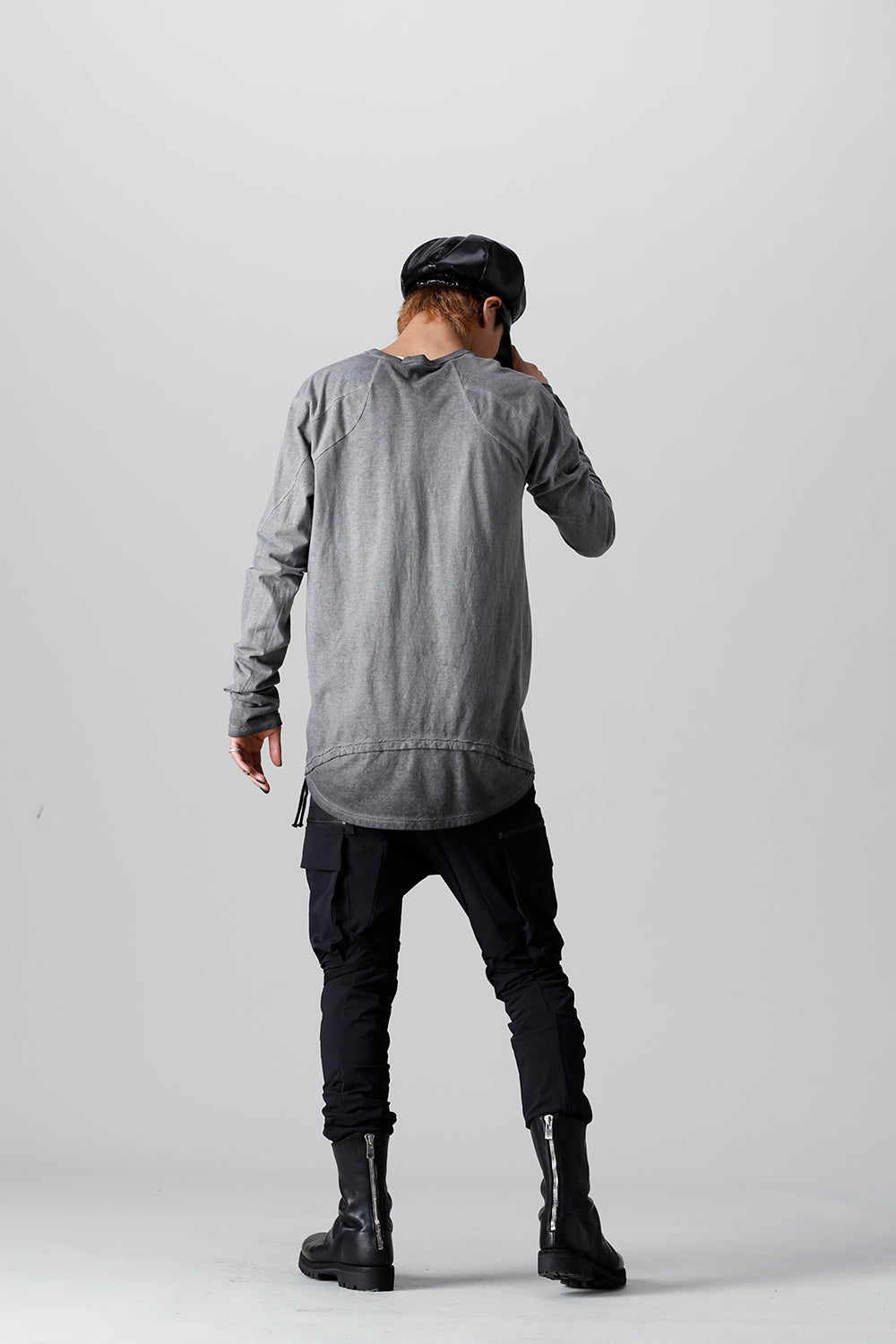 Gradation Cold Dyed Strong Twist Light Cotton Jersey Long Sleeve T-Shirt  Gray