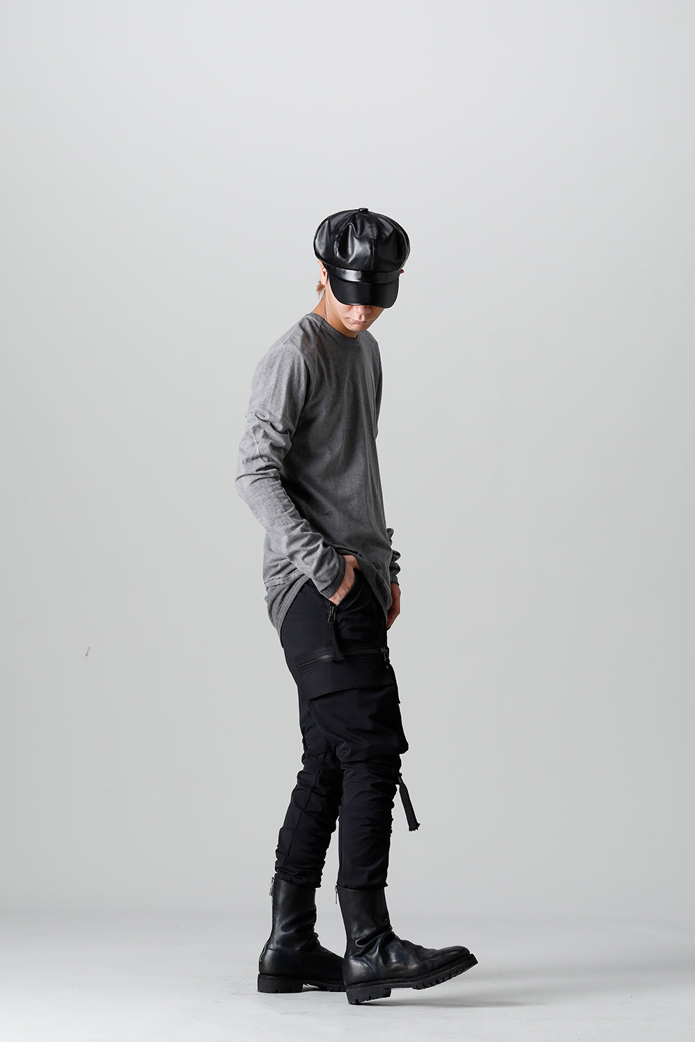 Gradation Cold Dyed Strong Twist Light Cotton Jersey Long Sleeve T-Shirt  Gray