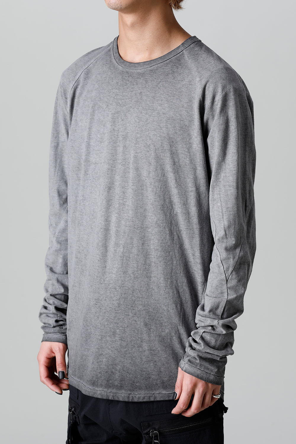 Gradation Cold Dyed Strong Twist Light Cotton Jersey Long Sleeve T-Shirt  Gray