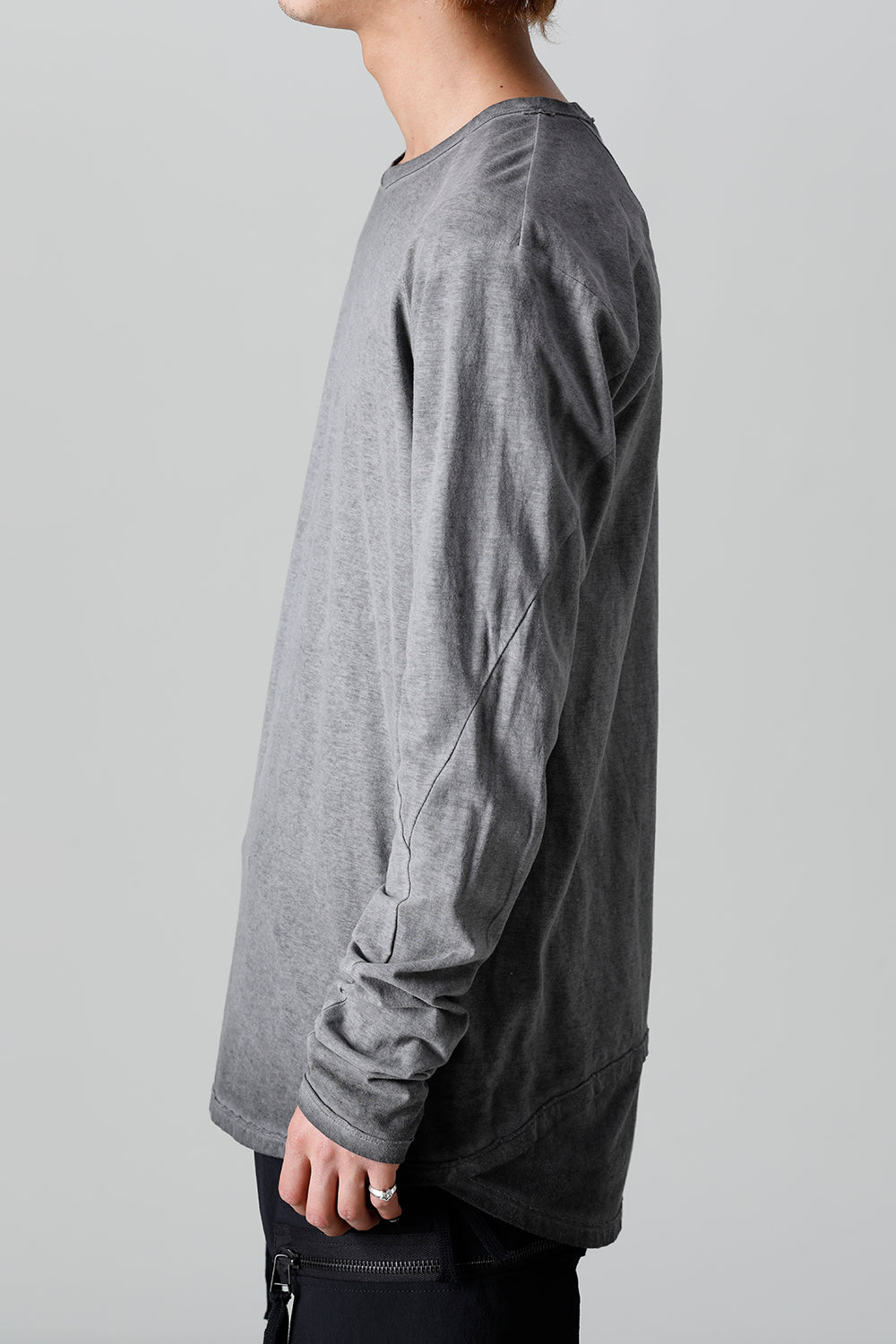 Gradation Cold Dyed Strong Twist Light Cotton Jersey Long Sleeve T-Shirt  Gray