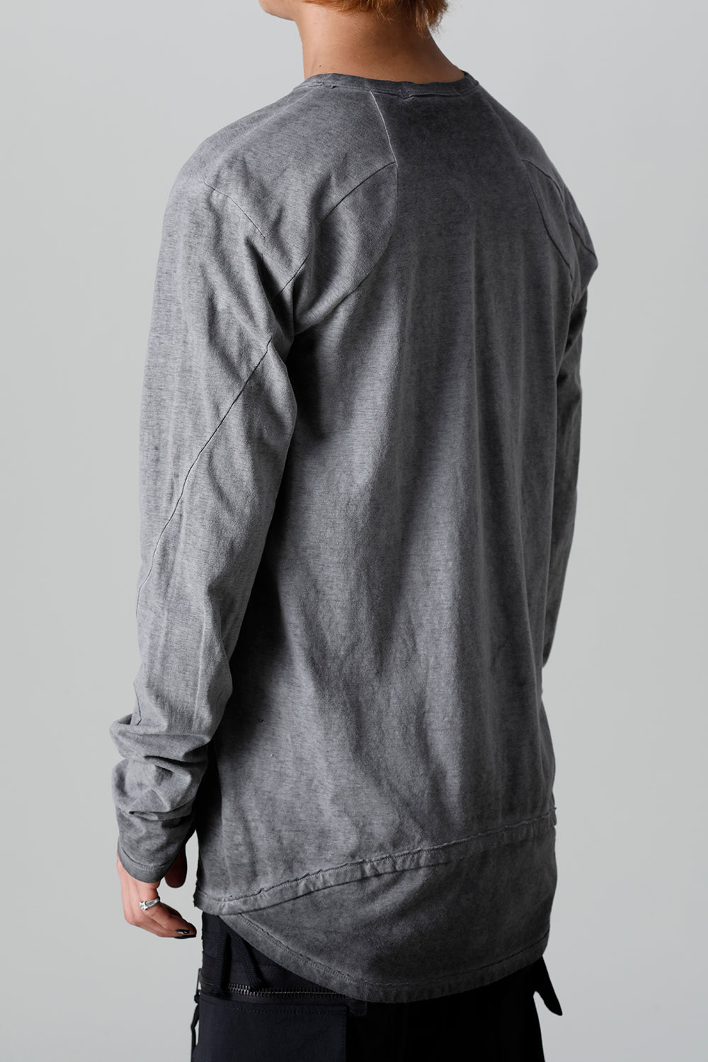 Gradation Cold Dyed Strong Twist Light Cotton Jersey Long Sleeve T-Shirt  Gray