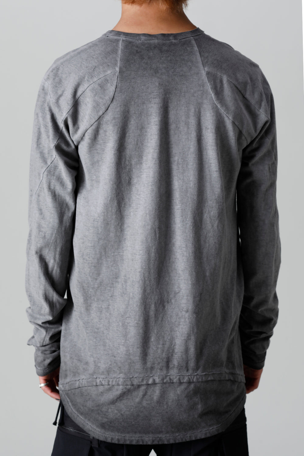 Gradation Cold Dyed Strong Twist Light Cotton Jersey Long Sleeve T-Shirt  Gray