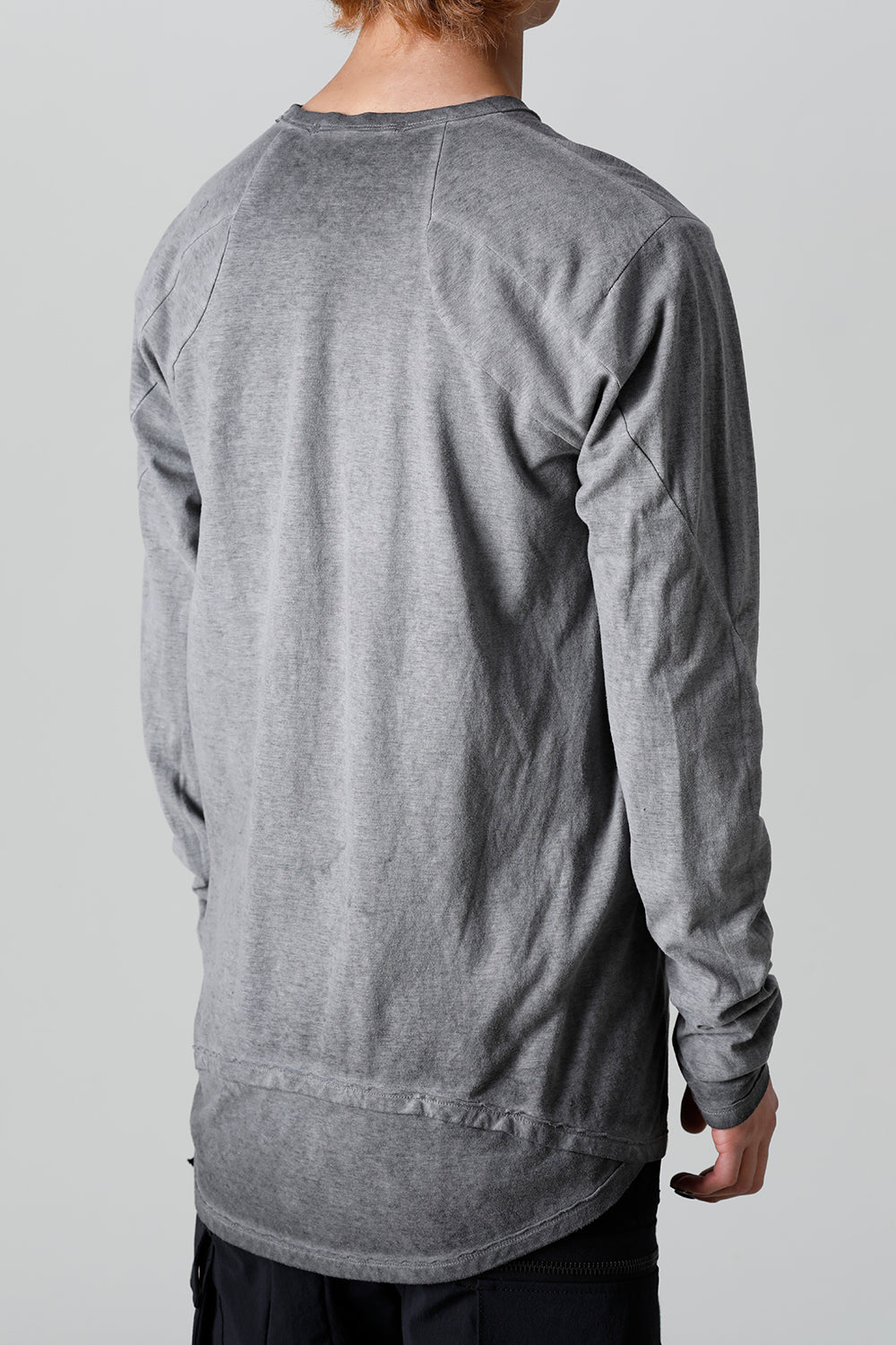 Gradation Cold Dyed Strong Twist Light Cotton Jersey Long Sleeve T-Shirt  Gray