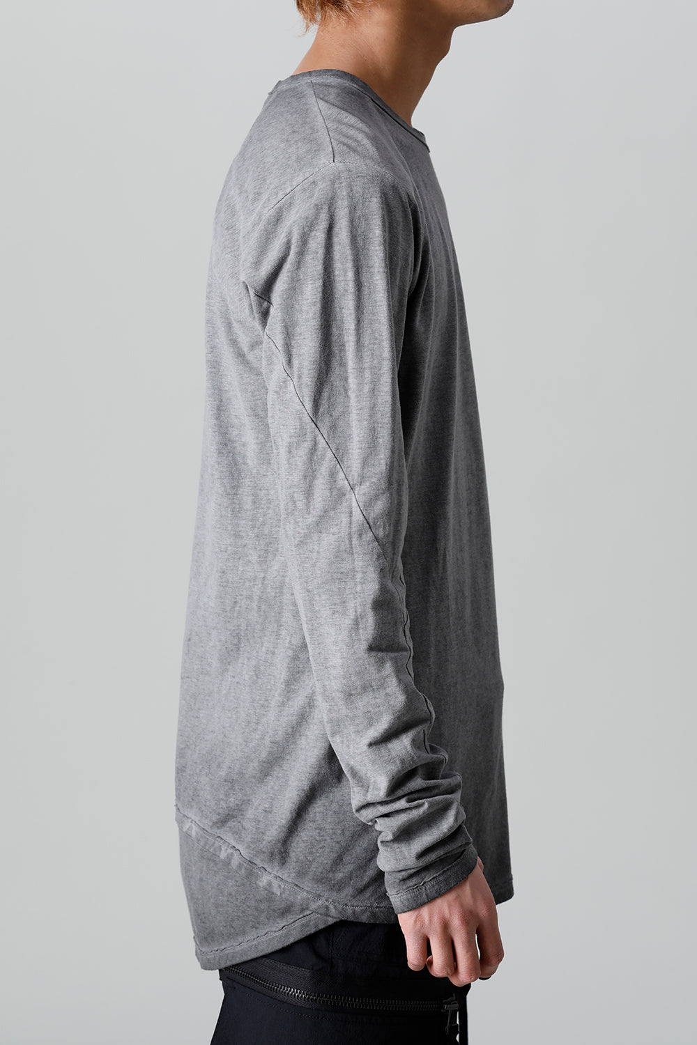 Gradation Cold Dyed Strong Twist Light Cotton Jersey Long Sleeve T-Shirt  Gray