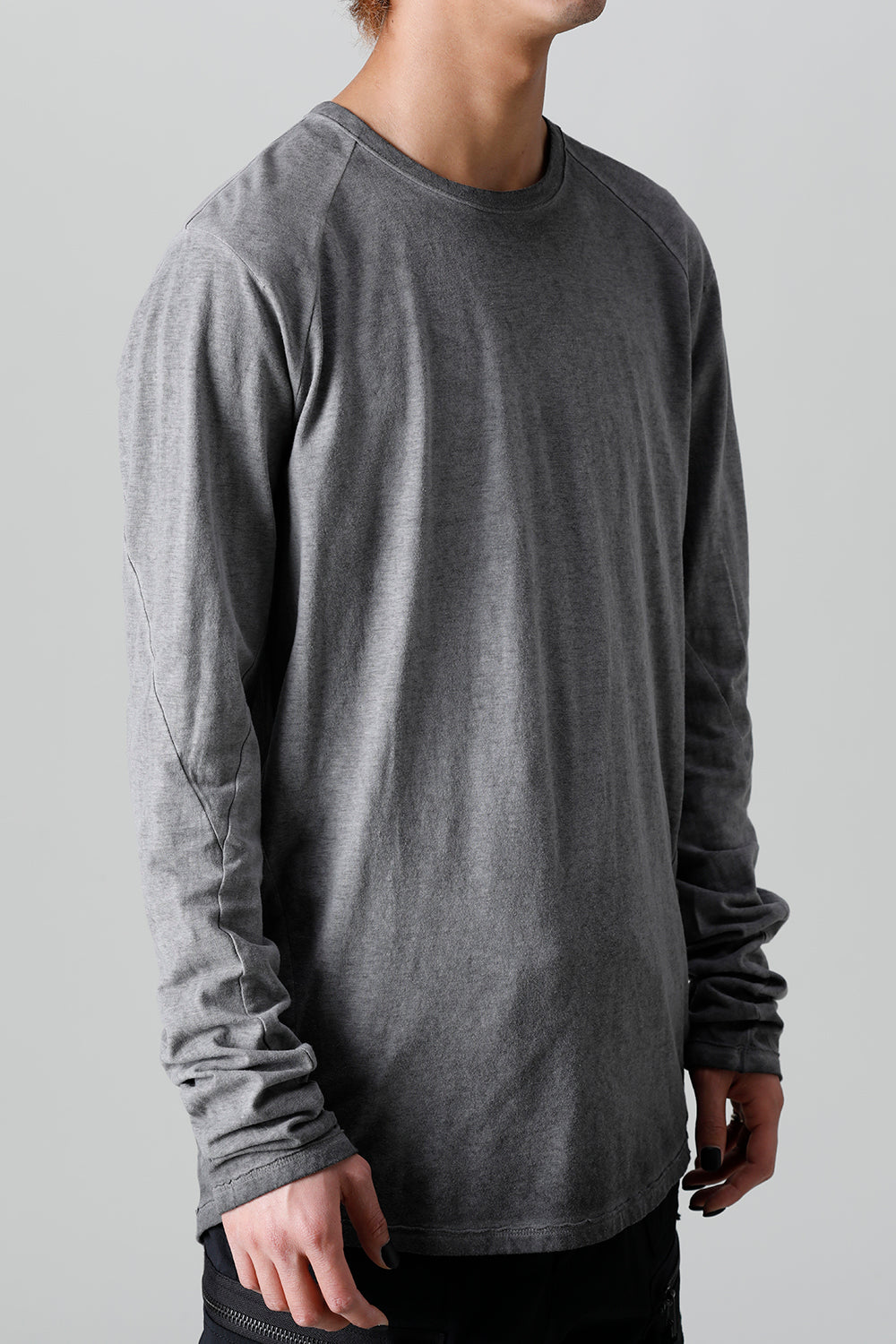 Gradation Cold Dyed Strong Twist Light Cotton Jersey Long Sleeve T-Shirt  Gray
