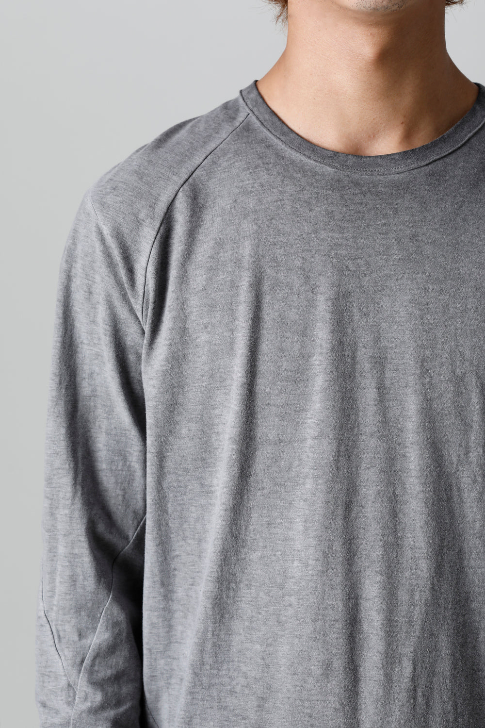 Gradation Cold Dyed Strong Twist Light Cotton Jersey Long Sleeve T-Shirt  Gray