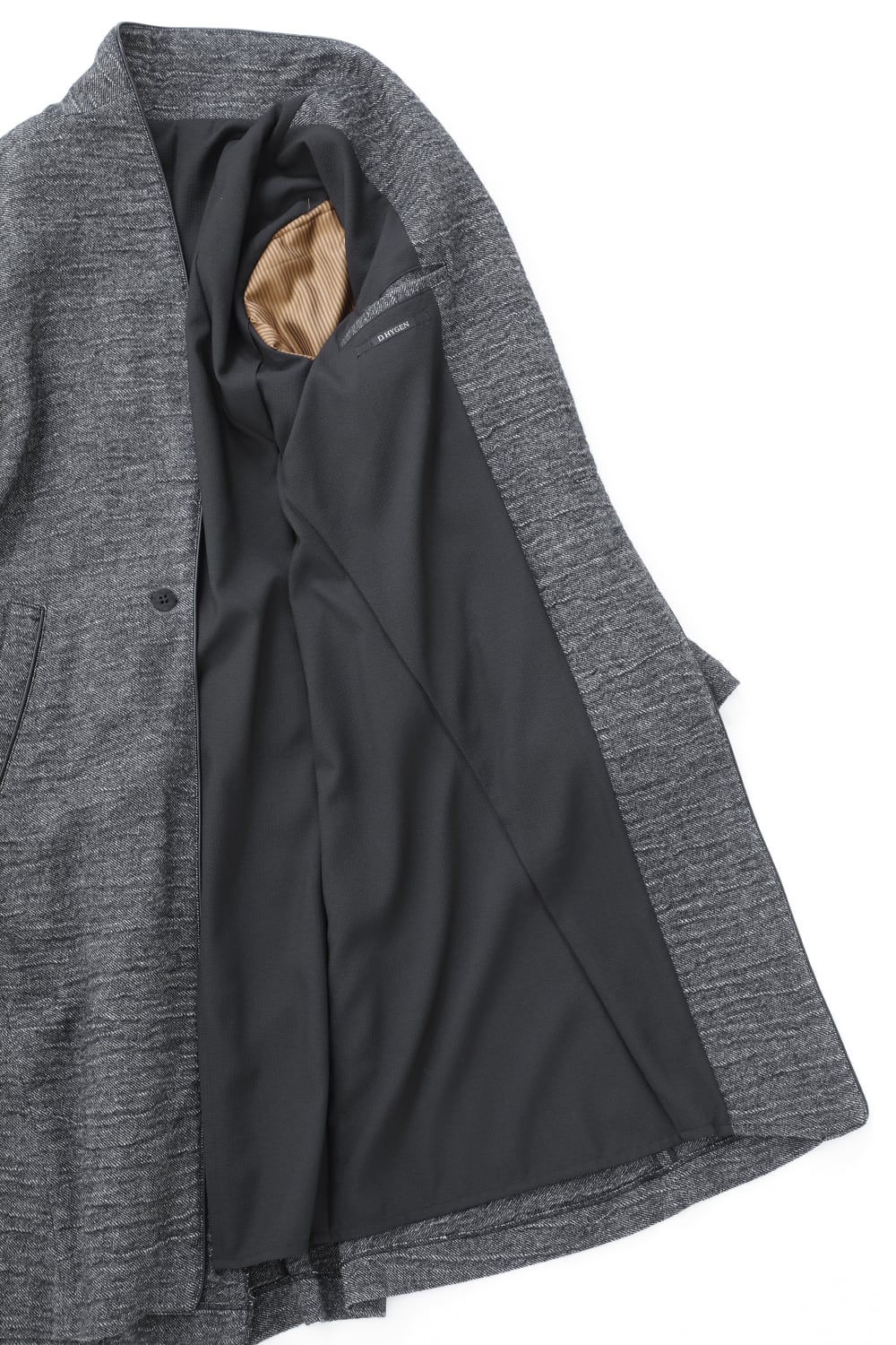 リネン×ラミー×ウールワッシャーロングガウンコート ブラック