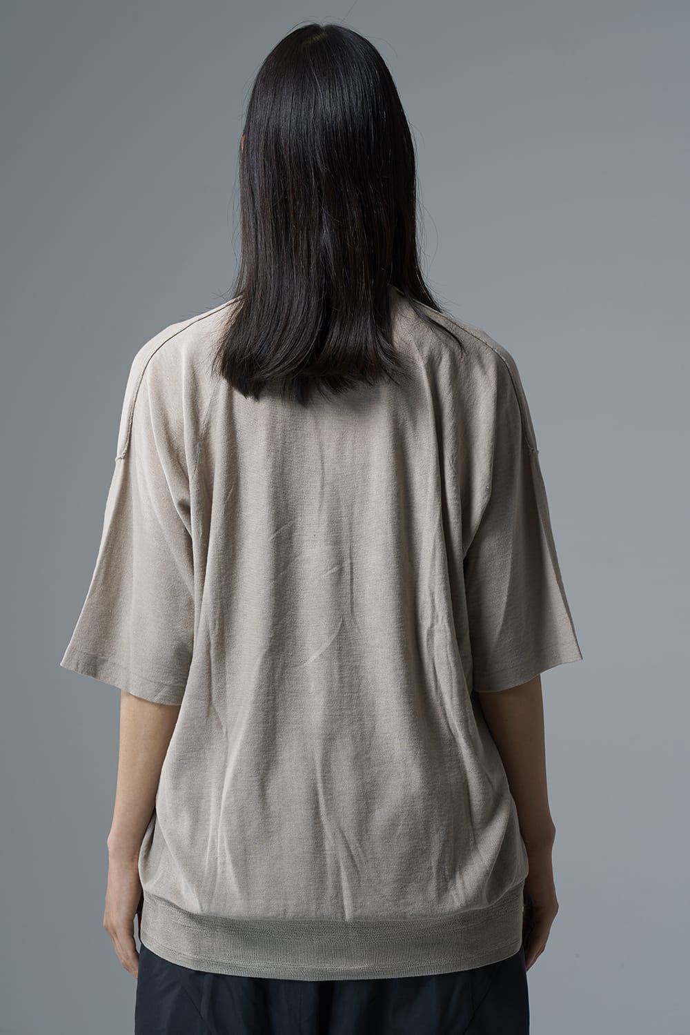 ルーズフィット ニットショートスリーブ シルク/コットン  ベージュグレー