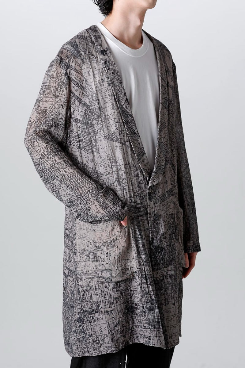 Japanese Map Inkjet Print Long Shirt Coat