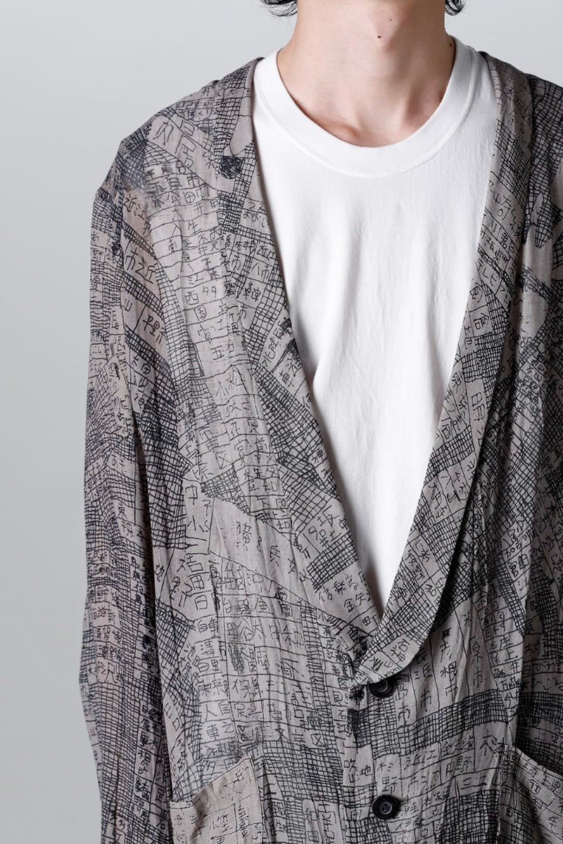 Japanese Map Inkjet Print Long Shirt Coat
