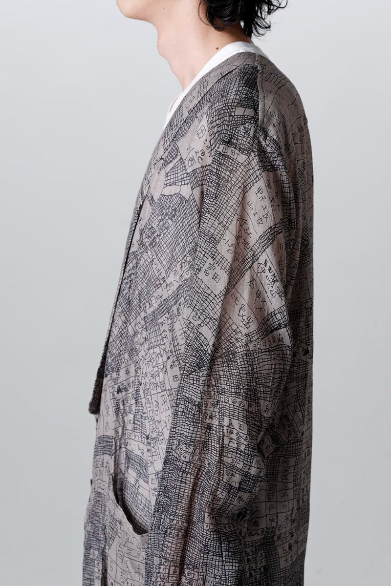 Japanese Map Inkjet Print Long Shirt Coat