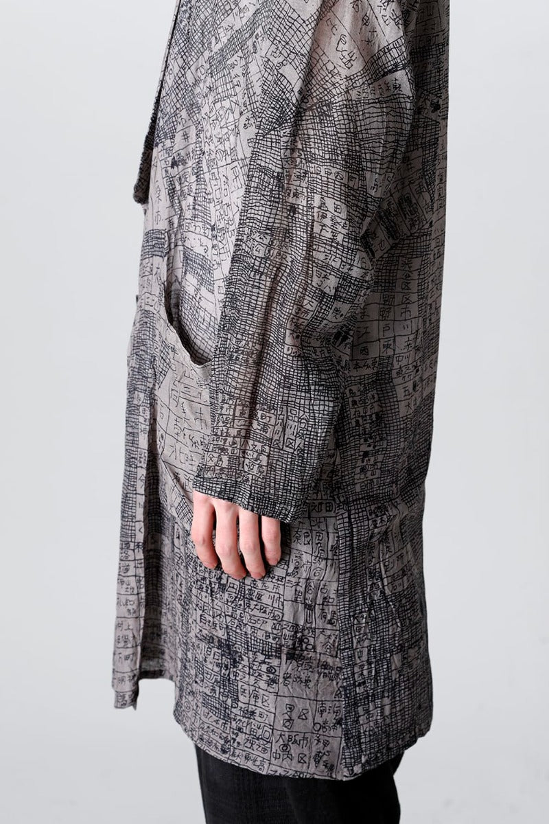 Japanese Map Inkjet Print Long Shirt Coat