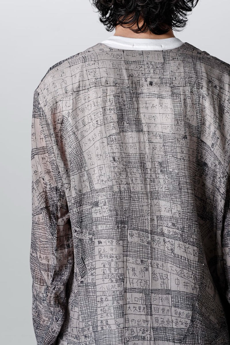 Japanese Map Inkjet Print Long Shirt Coat