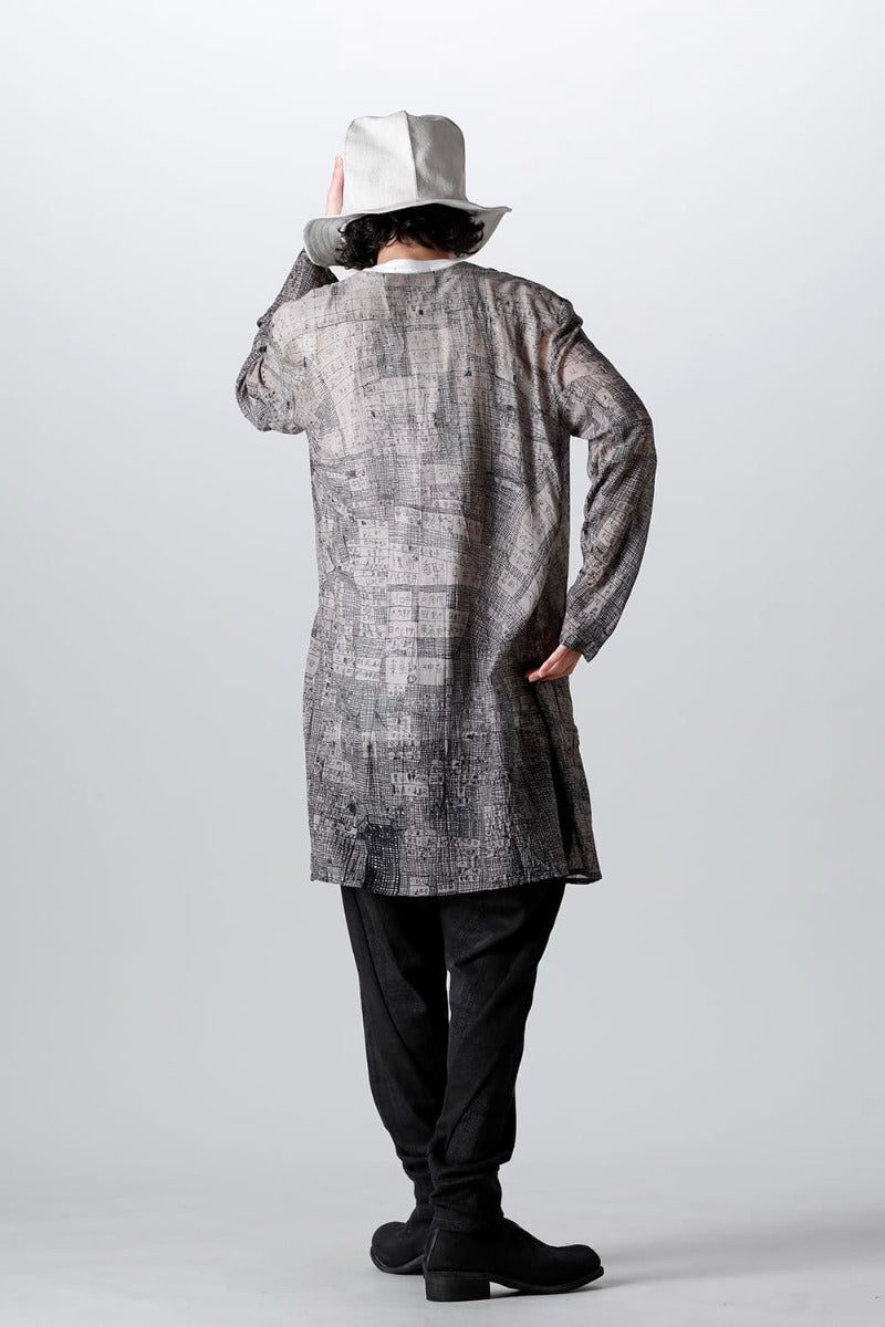 Japanese Map Inkjet Print Long Shirt Coat