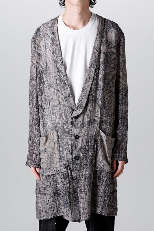 Japanese Map Inkjet Print Long Shirt Coat