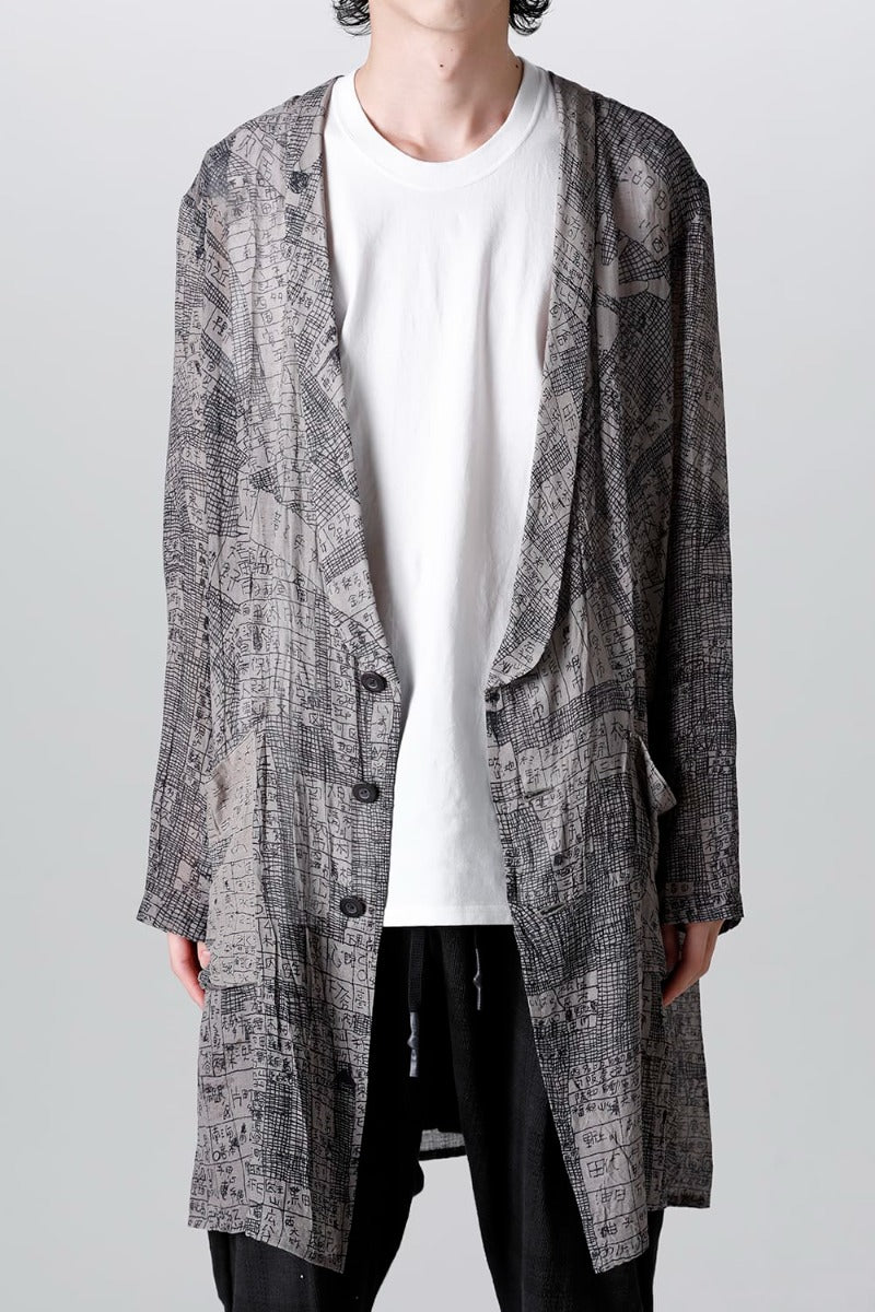 Japanese Map Inkjet Print Long Shirt Coat