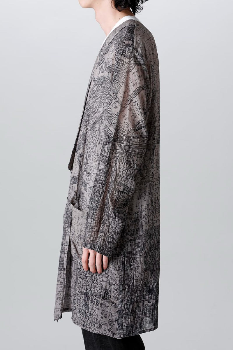 Japanese Map Inkjet Print Long Shirt Coat