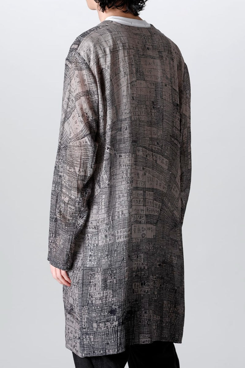 Japanese Map Inkjet Print Long Shirt Coat