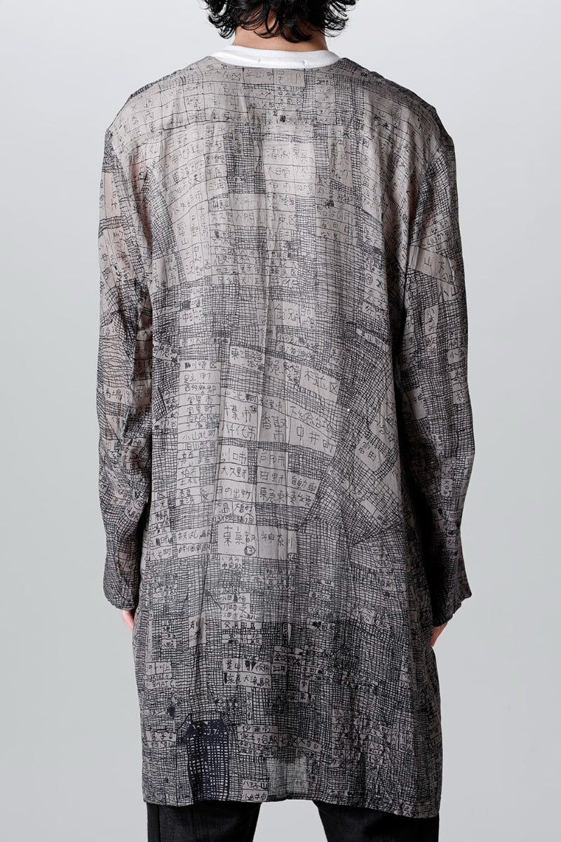 Japanese Map Inkjet Print Long Shirt Coat
