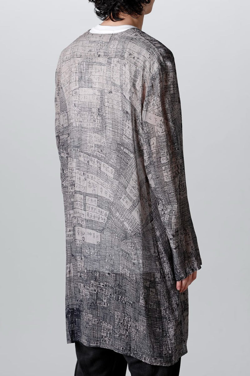 Japanese Map Inkjet Print Long Shirt Coat