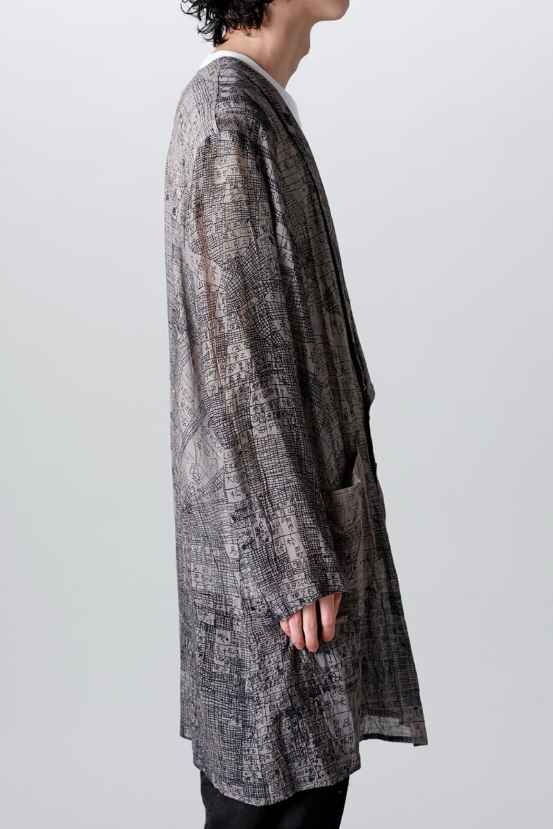 Japanese Map Inkjet Print Long Shirt Coat