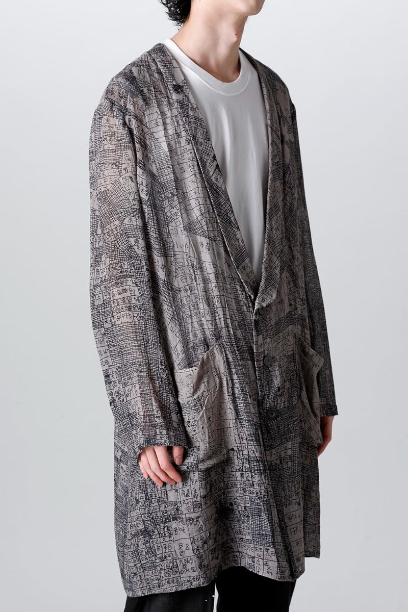 Japanese Map Inkjet Print Long Shirt Coat