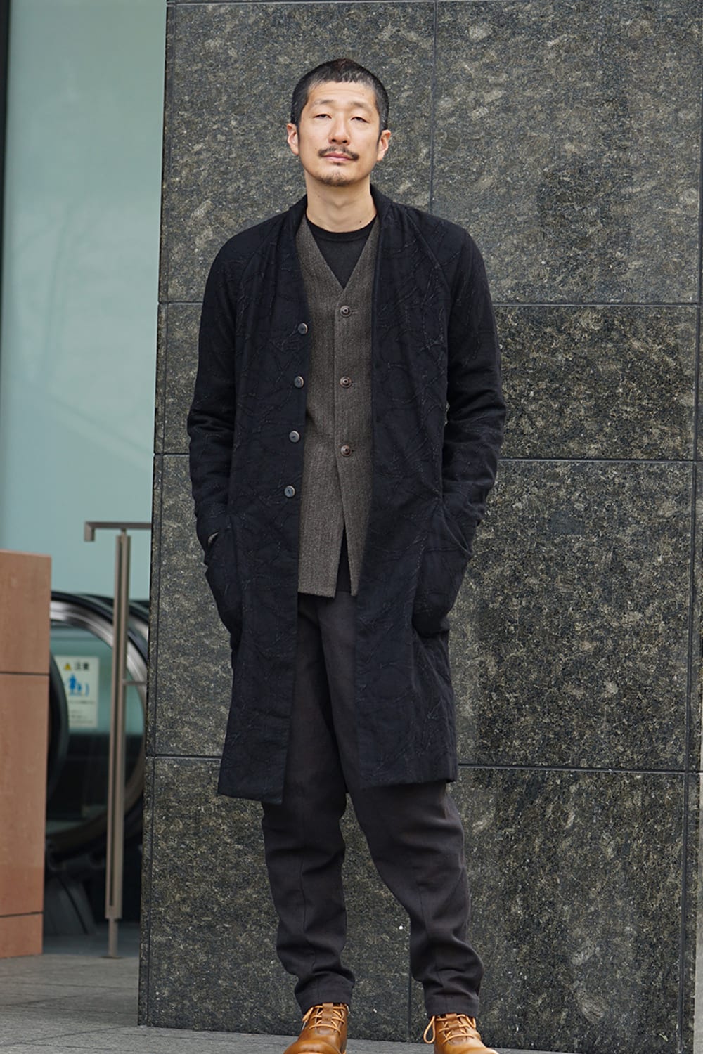 Jacket Wool / Cotton Raschel Knit Brown Gray