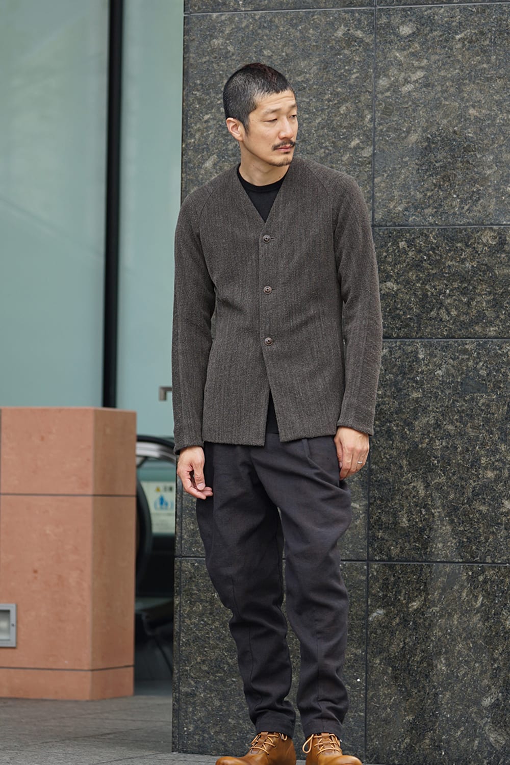 Jacket Wool / Cotton Raschel Knit Brown Gray