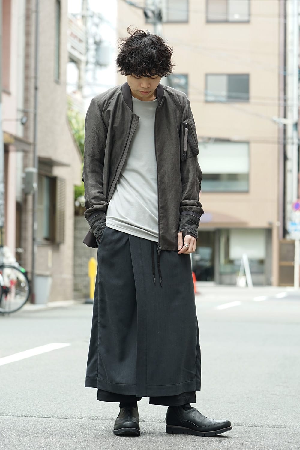 HAKAMA Pants Silk Herringbone Sand Blast Finish - Gray