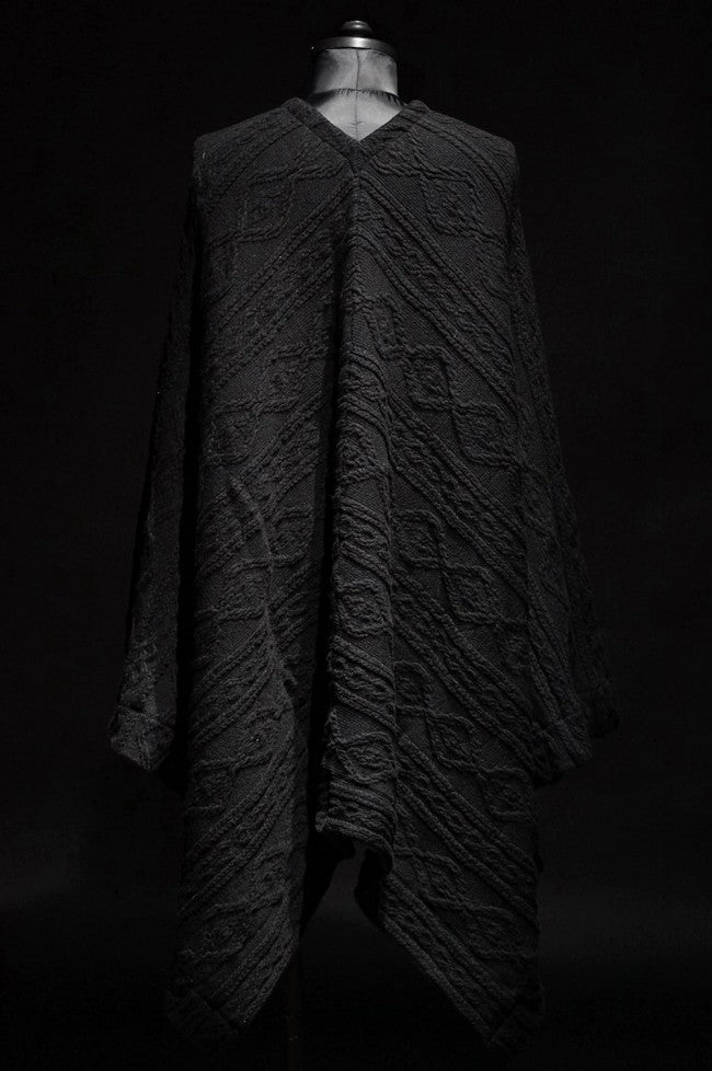 16AW Cable Knit Jacquard Poncho BLACK