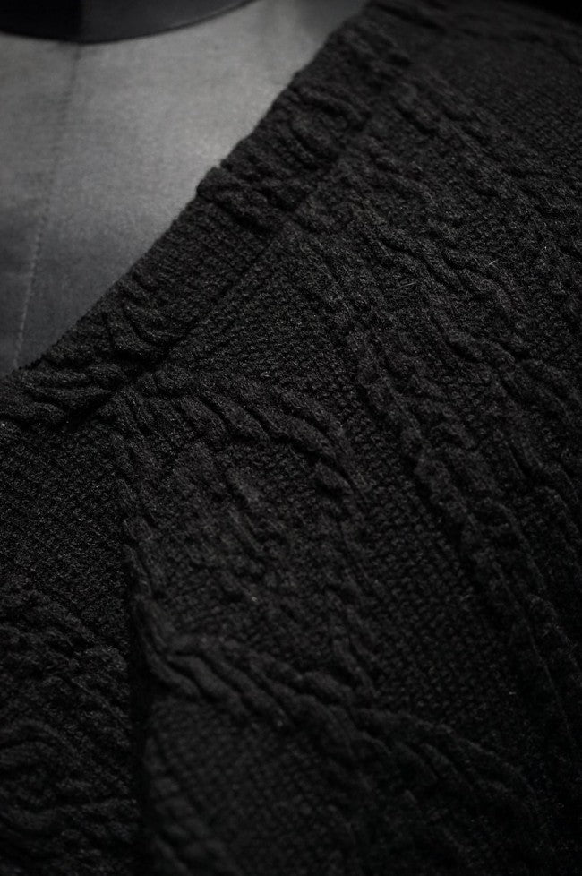 16AW Cable Knit Jacquard Poncho BLACK