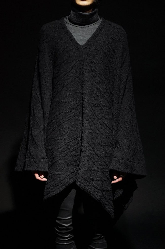 16AW Cable Knit Jacquard Poncho BLACK