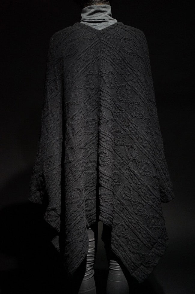 16AW Cable Knit Jacquard Poncho BLACK