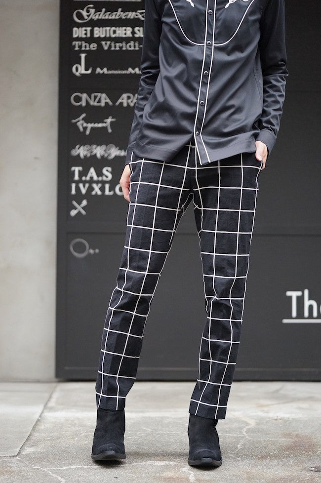 17SS Window Pane Jacquard Slacks BLACKxECRU