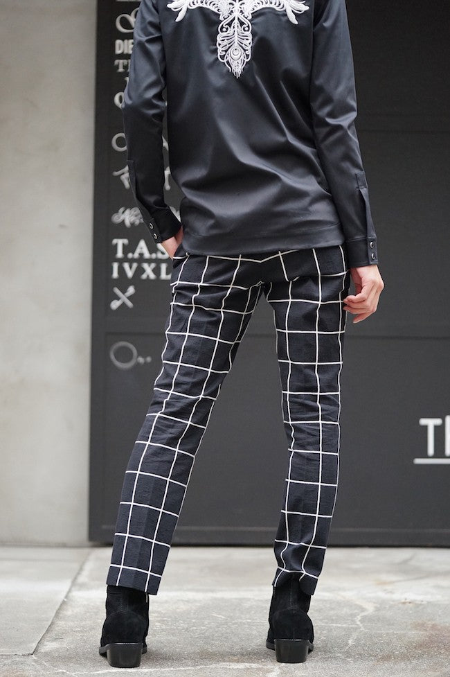 17SS Window Pane Jacquard Slacks BLACKxECRU